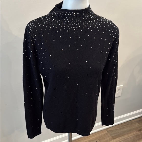 Vila Milano Small Black Sparkle Embellished Crew Neck Sweater - Picture 3 of 7